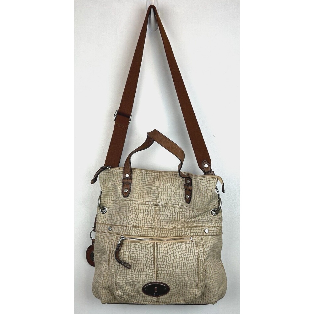 Fossil Purse Maddox Leather Satchel Crossbody Shoulder Bag Croc Embossed Read